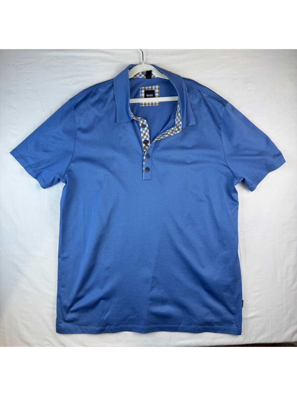 Hugo Boss Regular Fit Blue Polo Shirt with Checkered Detail